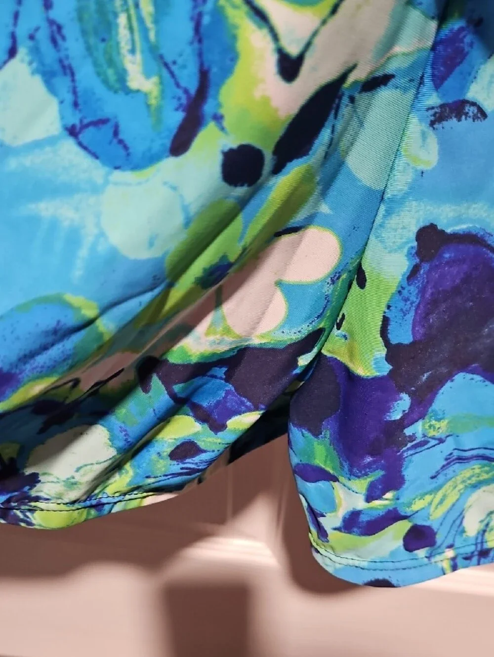 Floral Ruffle One-Piece Romper Style Swimsuit in Blue & Green